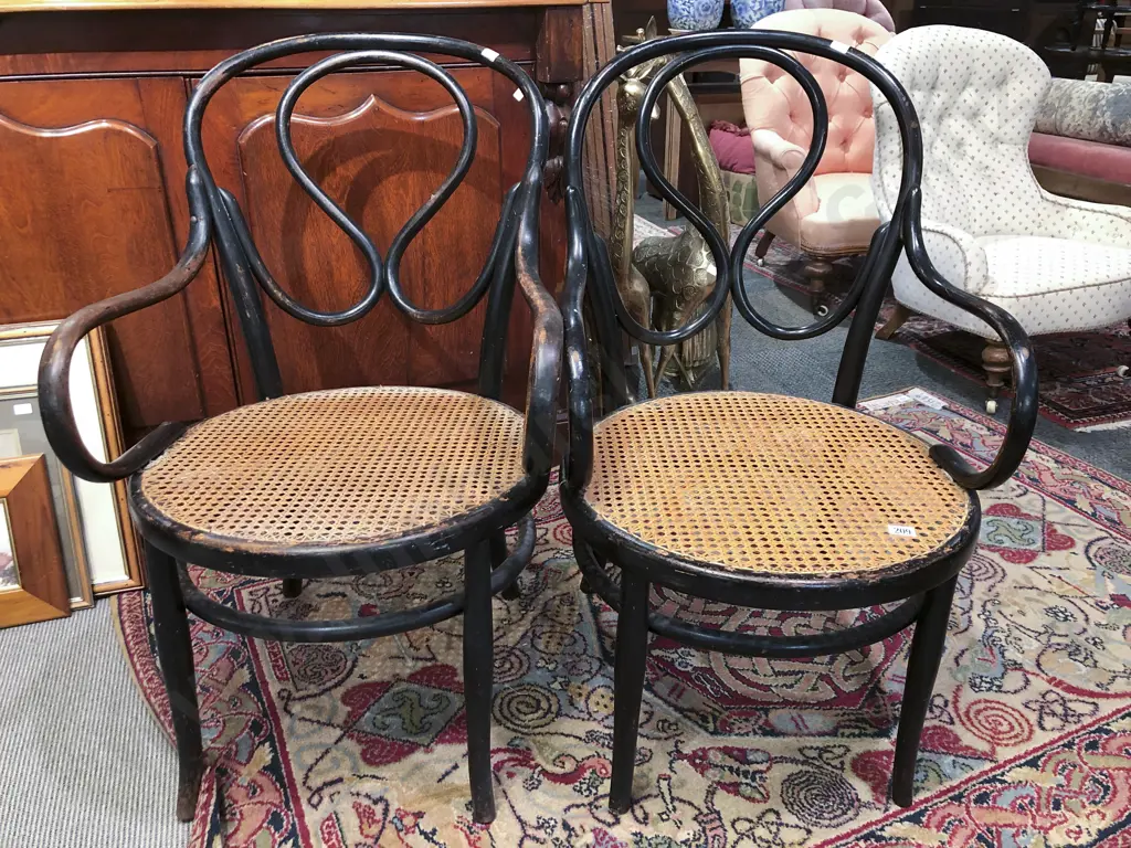 Pair of Ebonized Bentwood Open Arm Chairs Image 1++