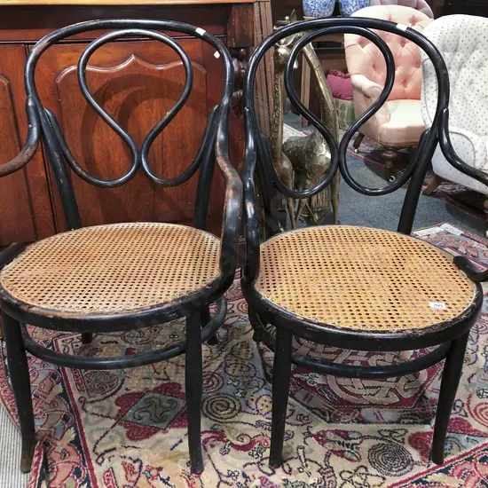 Pair of Ebonized Bentwood Open Arm Chairs