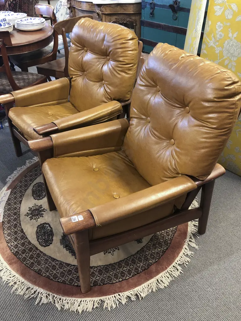 Pair of Morgan Style Retro Teak Armchairs Image 1++