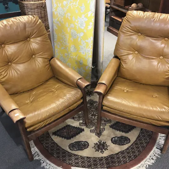 Pair of Morgan Style Retro Teak Armchairs