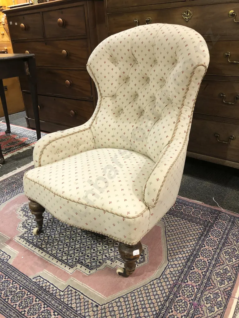 Victorian Oak Button Back Armchair Image 1++