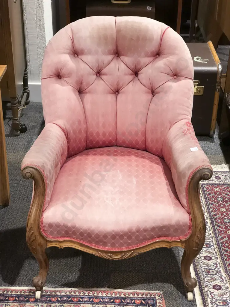 Victorian Mahogany Button Back Grandfather Chair Image 1++