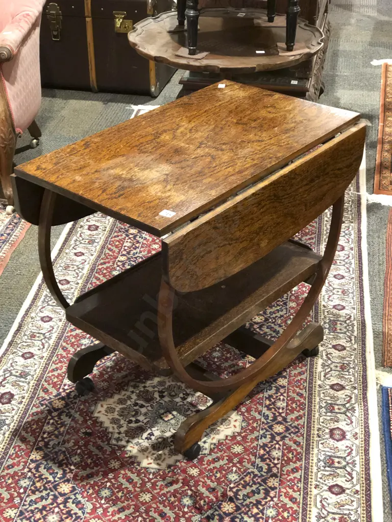 Art Deco Oak Tea Trolley Image 1++