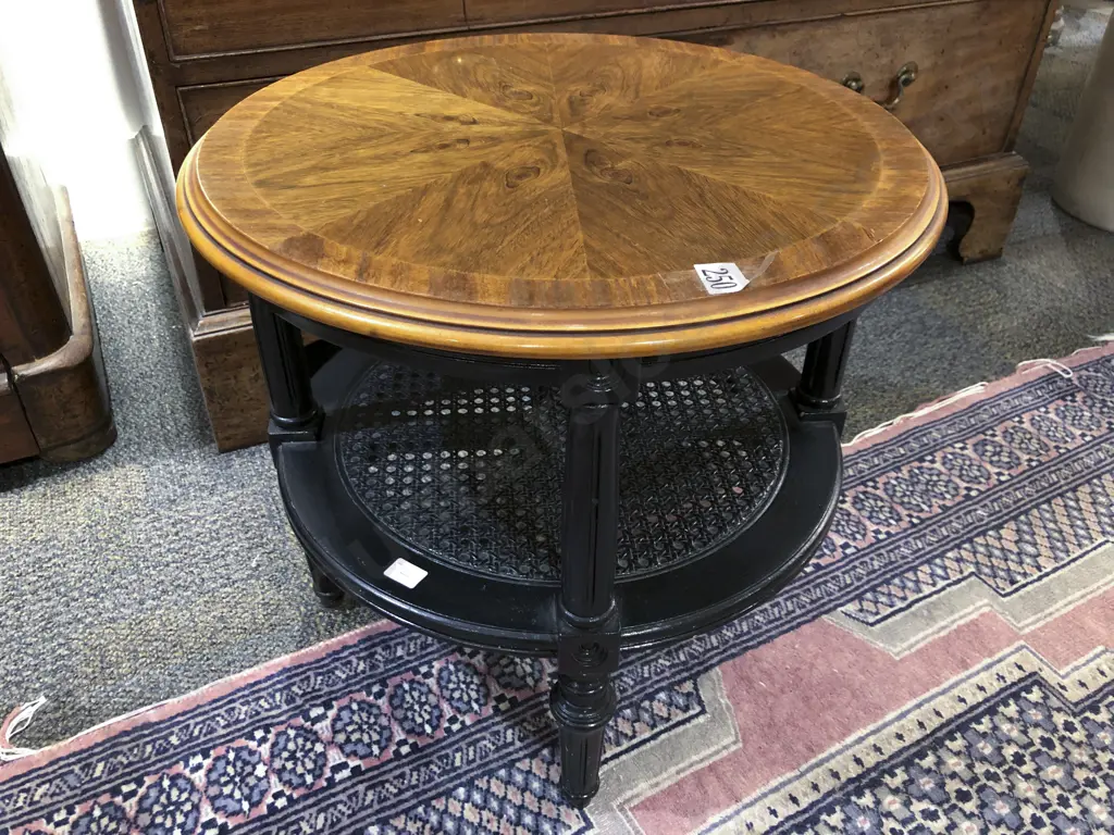 Walnut and Ebonized Circular Coffee Table Image 1++