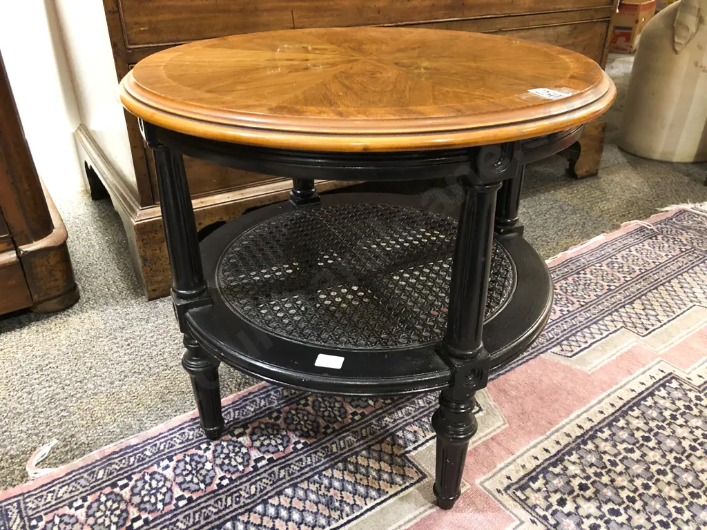 Walnut and Ebonized Circular Coffee Table Image 1++