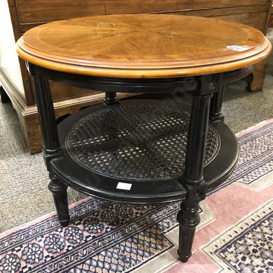 Walnut and Ebonized Circular Coffee Table