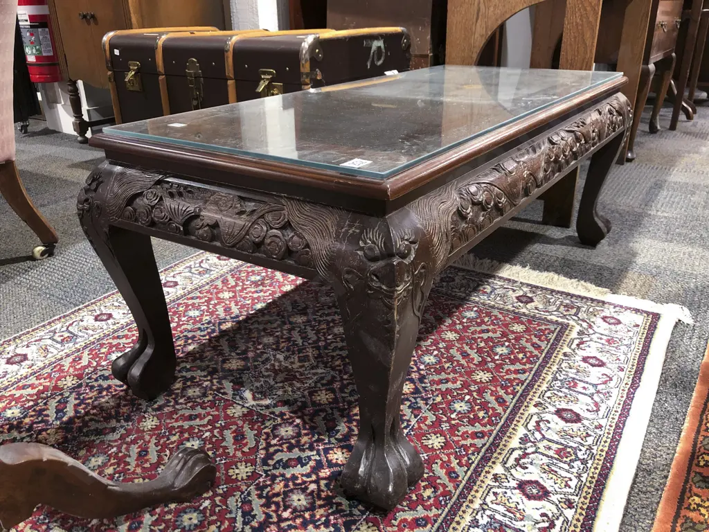 Chinese Carved Rectangular Coffee Table Image 1++