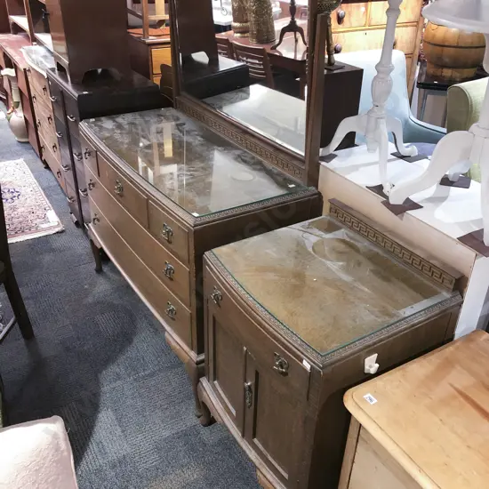 Edwardian Bow Front Dressing Chest and Matching Bedside Cabinet