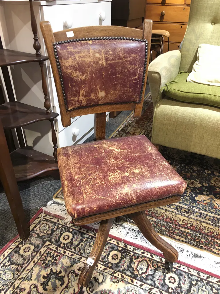 Edwardian Oak Swivel Desk Chair Image 1++