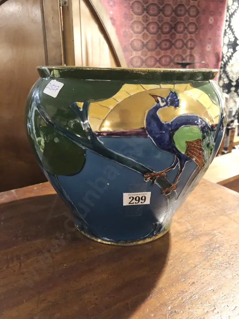 Late C19th Staffordshire Peacock Decorated Jardinière Image 1++