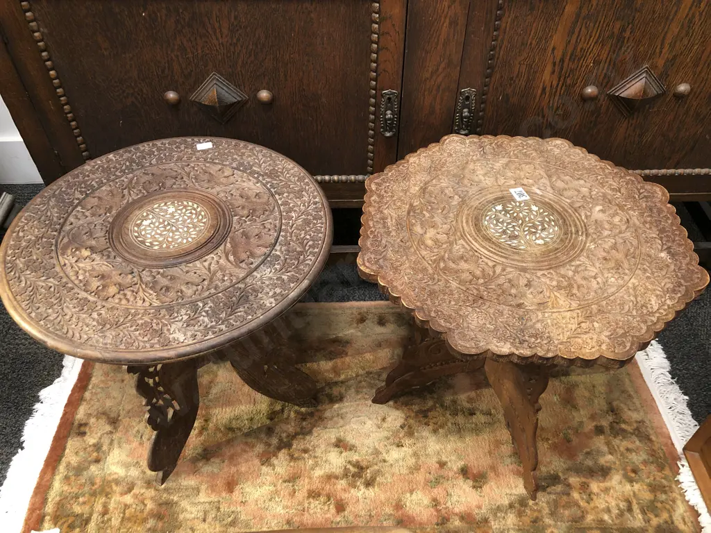 Two Carved Bone Inlaid Eastern Occ. Tables Image 1++