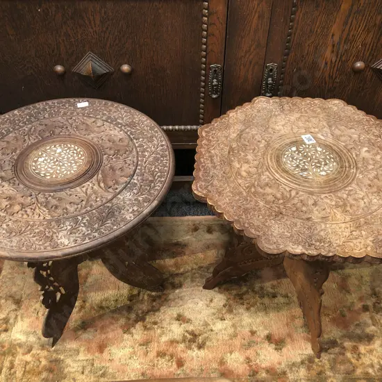 Two Carved Bone Inlaid Eastern Occ. Tables