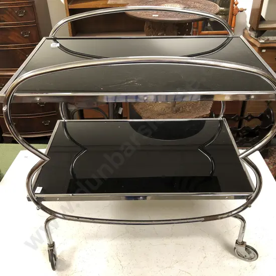 Deco Chrome and Black Glass Tea Trolley