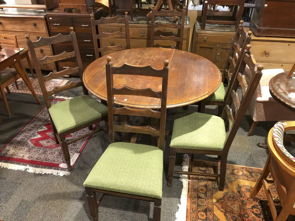 Oak Drop Leaf Dining Table With Six Ladder Back Chairs Image 1++