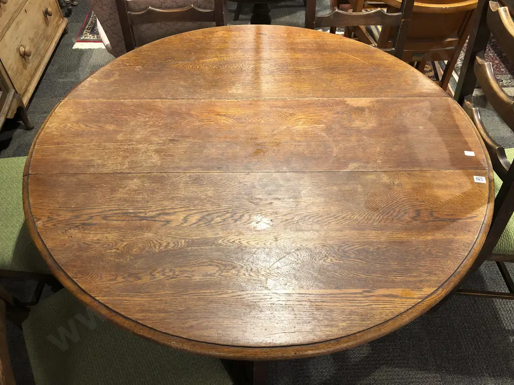 Oak Drop Leaf Dining Table With Six Ladder Back Chairs Image 1++