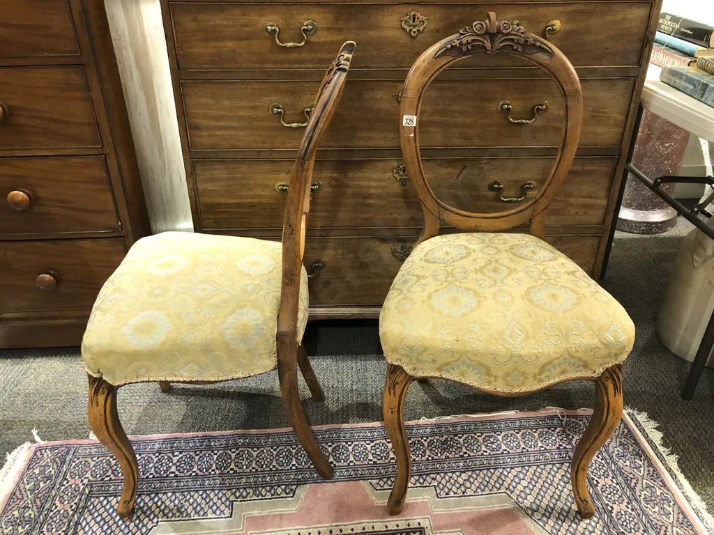 Pair of Vict Walnut Balloon Back Dining Chairs Image 1++