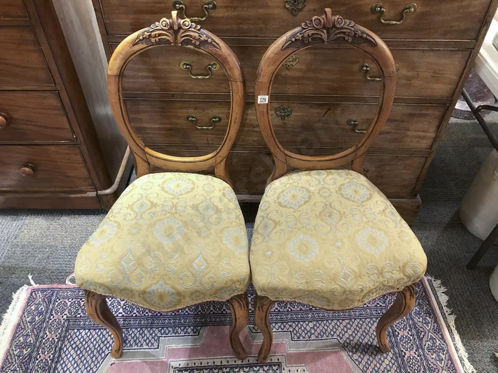 Pair of Vict Walnut Balloon Back Dining Chairs Image 1++