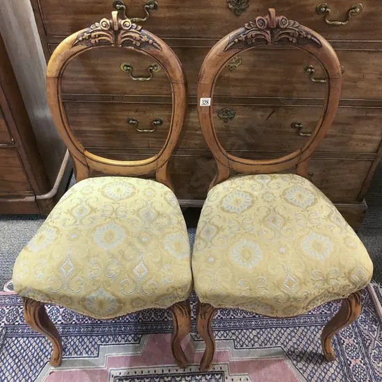 Pair of Vict Walnut Balloon Back Dining Chairs