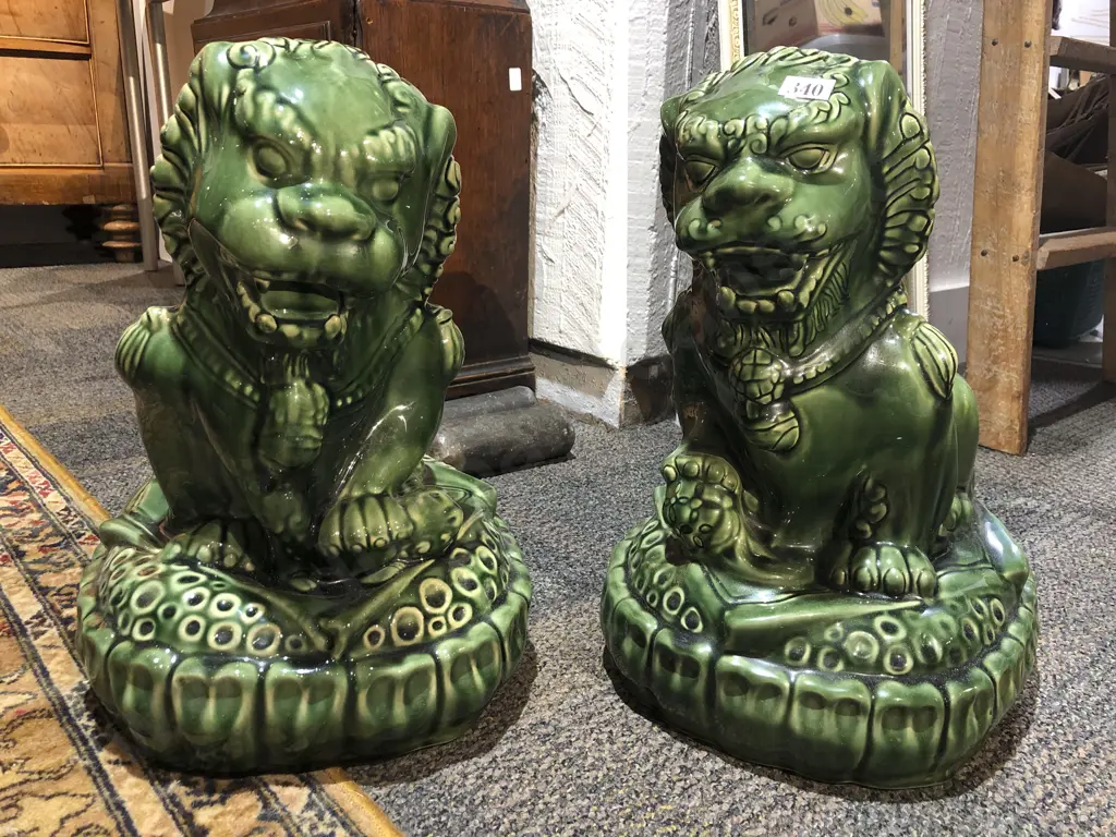 Pair of Green Glazed Dogs of Fo Image 1++