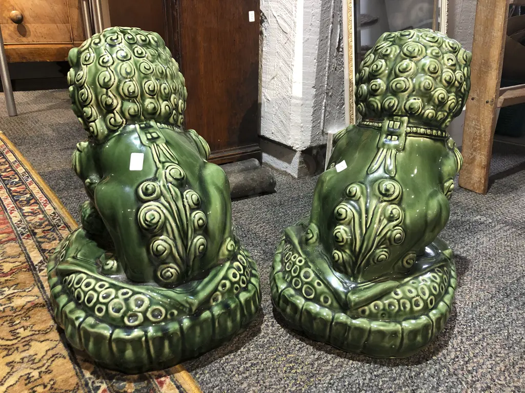 Pair of Green Glazed Dogs of Fo Image 1++