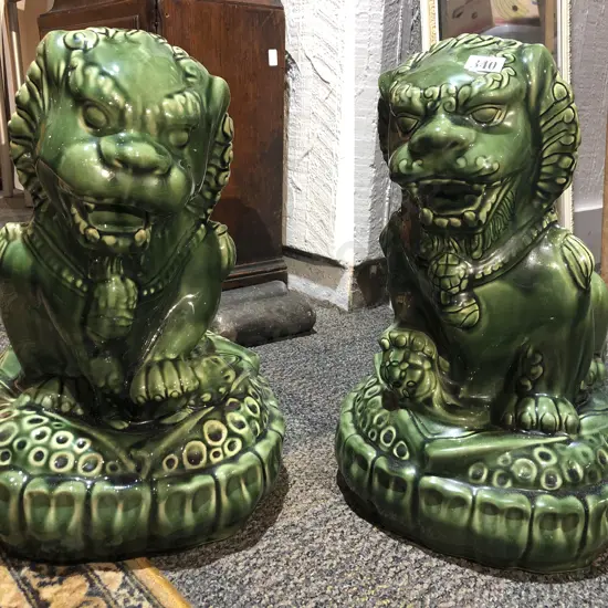 Pair of Green Glazed Dogs of Fo