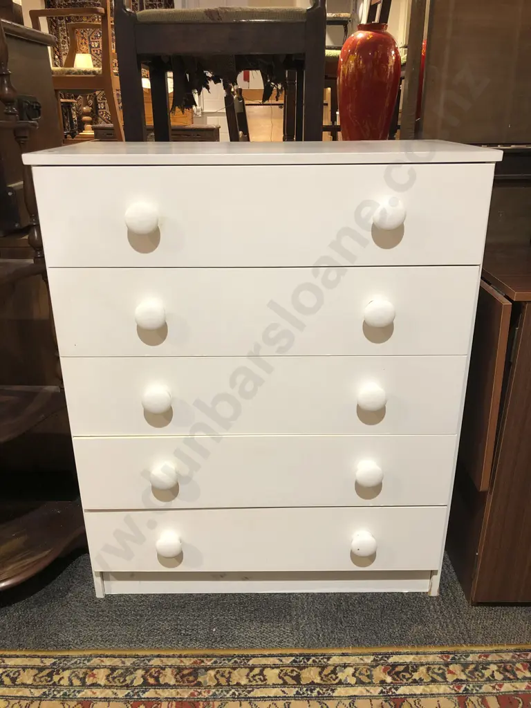 White Five Drawer Chest Image 1++