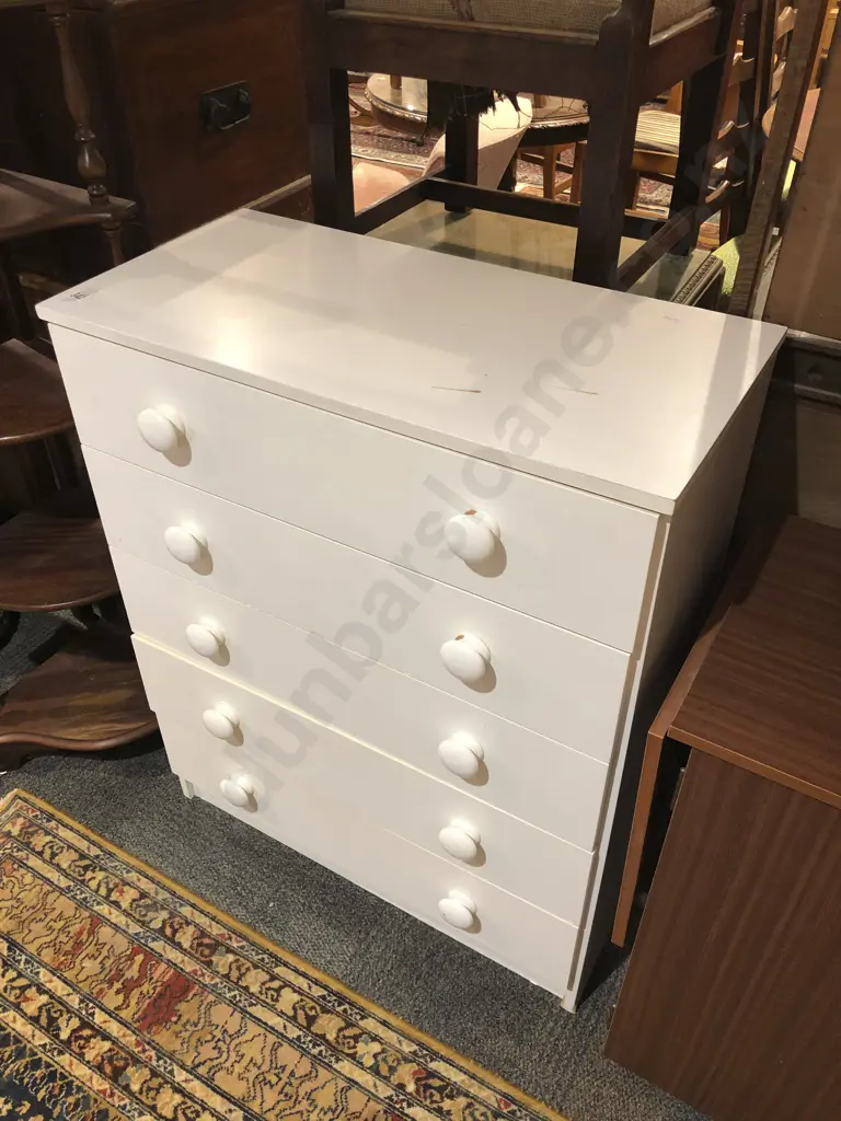 White Five Drawer Chest Image 1++