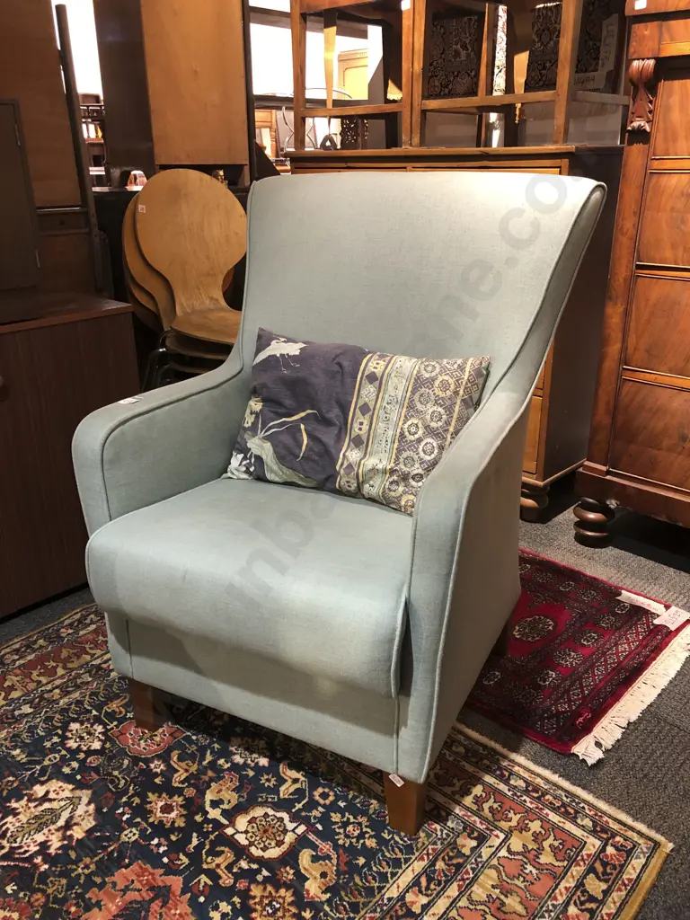 Modern Light Blue Fabric Armchair Image 1++