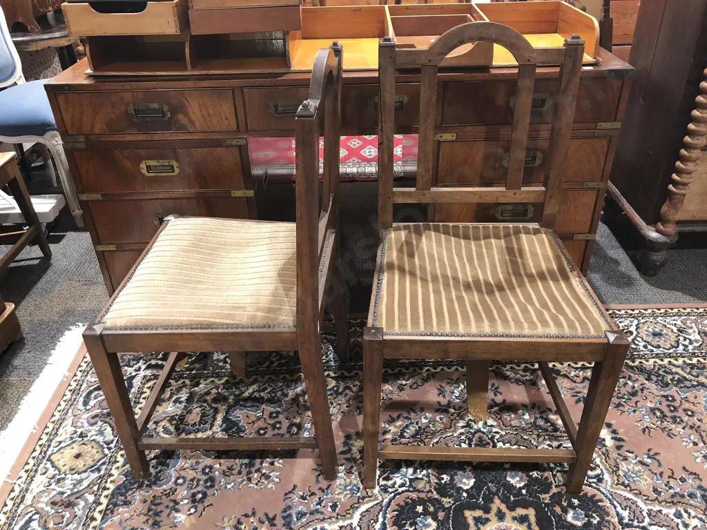 An Interesting Pair of Heavy Teak Dining Chairs Image 1++