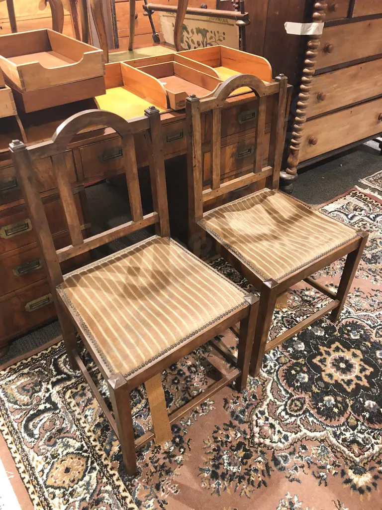 An Interesting Pair of Heavy Teak Dining Chairs Image 1++