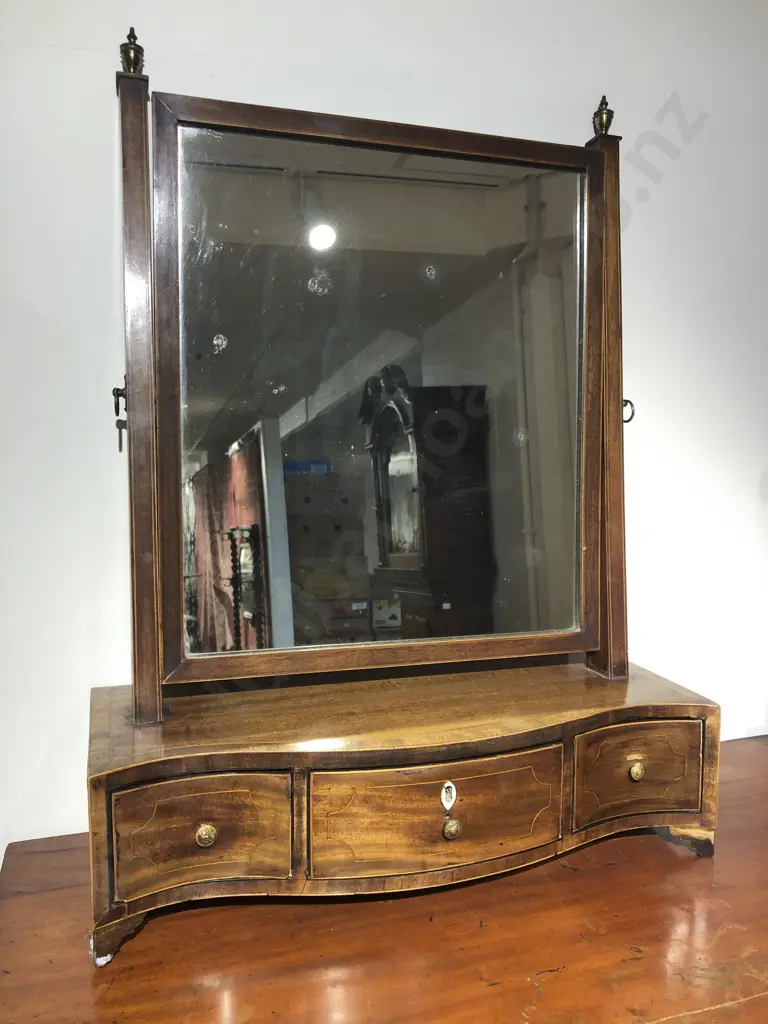 Geo. III Mahogany and Inlaid Swing Toilet Mirror Image 1++