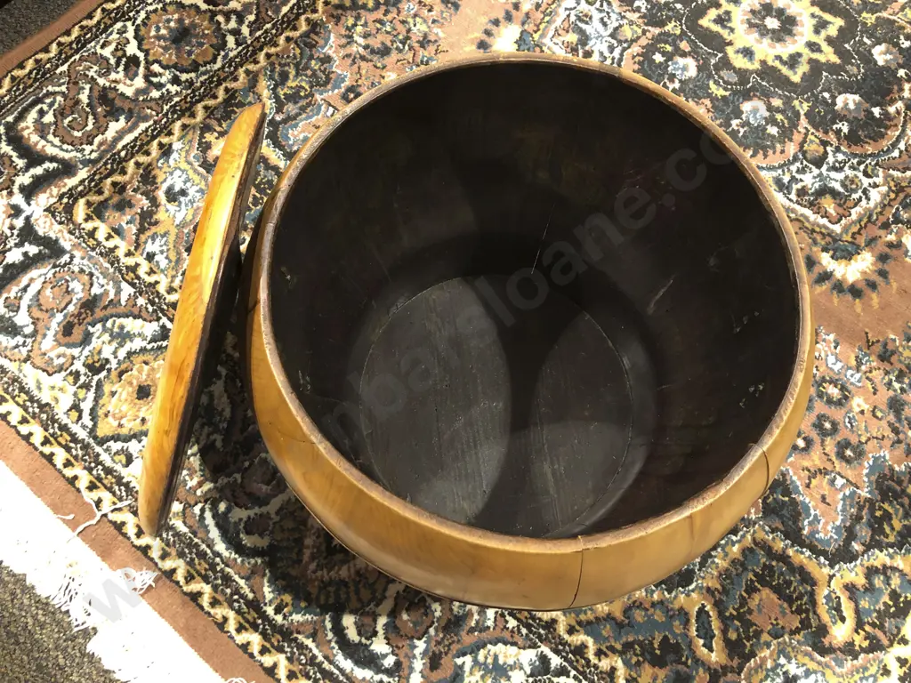 Chinese Elm Lidded Baluster Box with Brass Strapping Image 1++