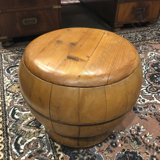 Chinese Elm Lidded Baluster Box with Brass Strapping