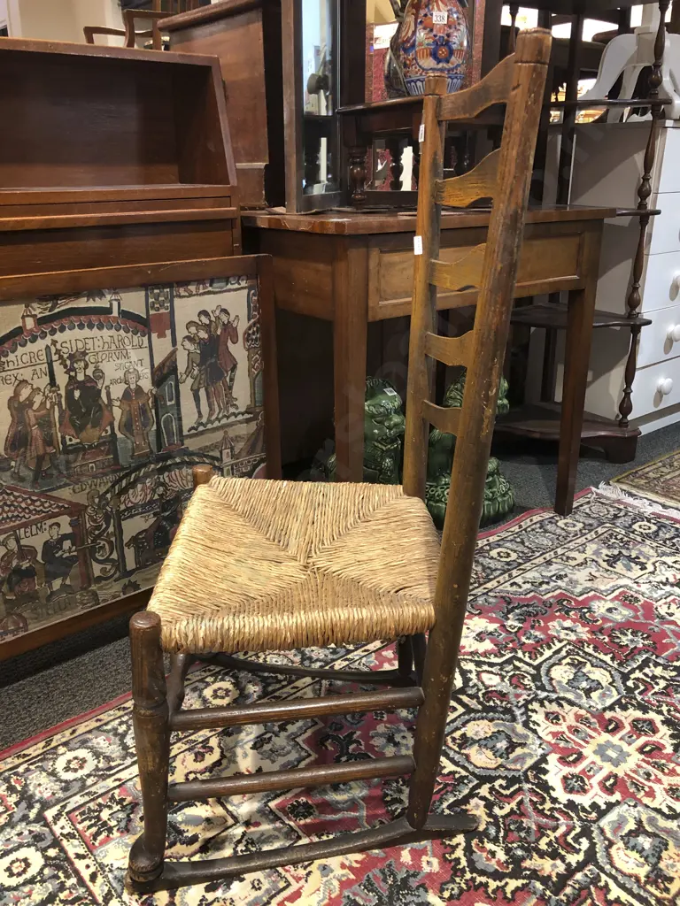Victorian Oak Ladder Back Rocking Chair Image 1++