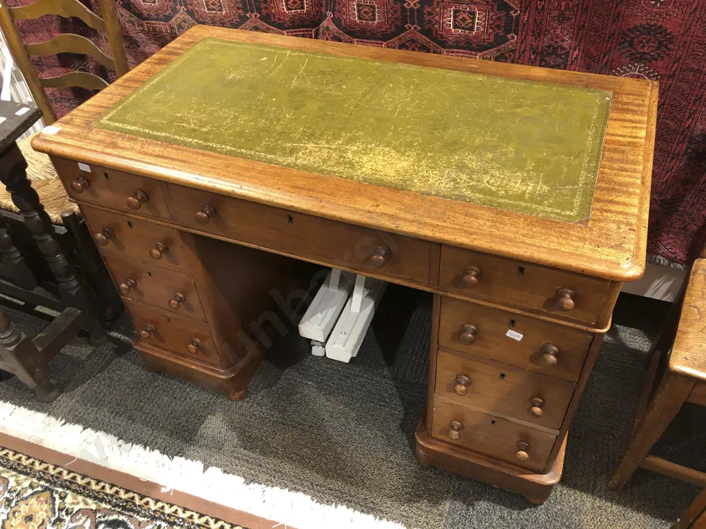 Small Victorian Mahogany Pedestal Desk Image 1++