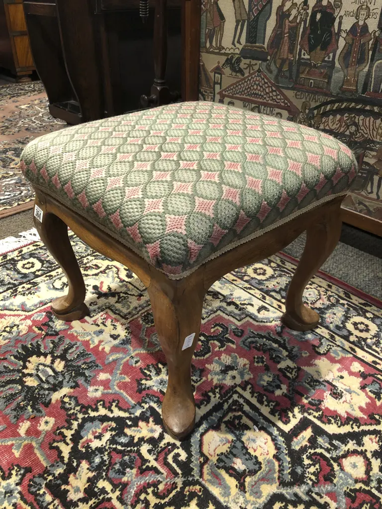 Upholstered Cabriole Leg Foot Stool Image 1++
