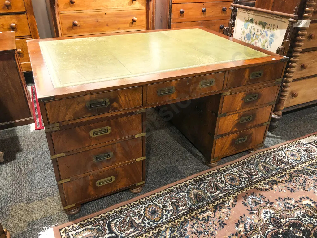 C19th Campaign Style Mahogany Partners Desk Image 1++