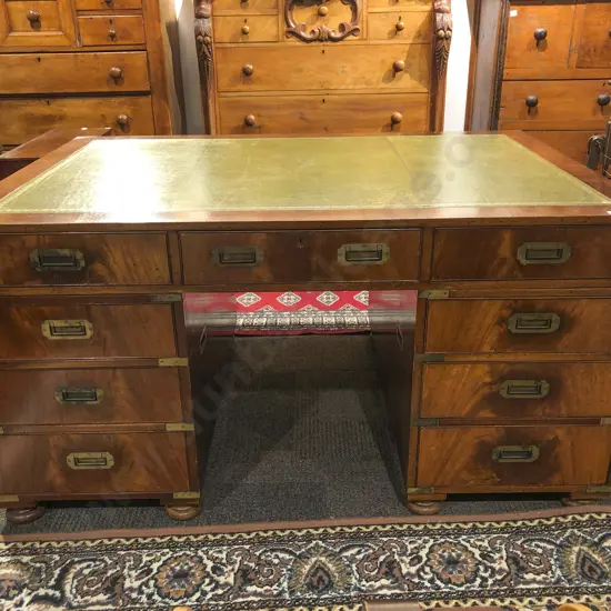 C19th Campaign Style Mahogany Partners Desk