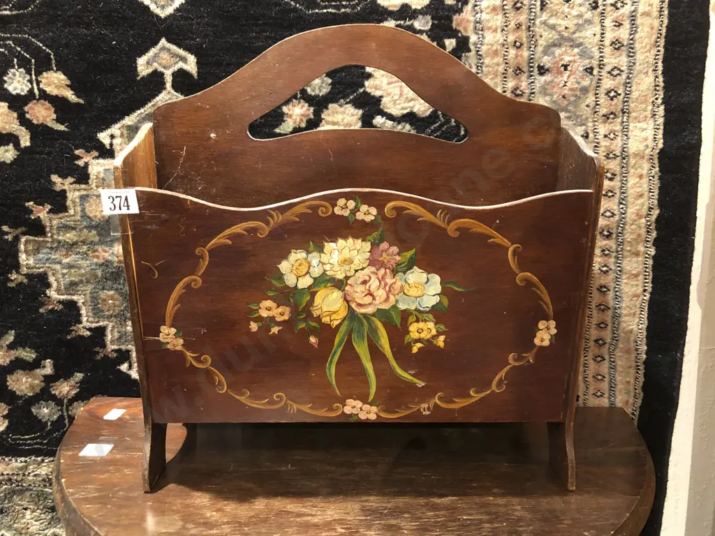 Floral Painted Magazine Stand Image 1++