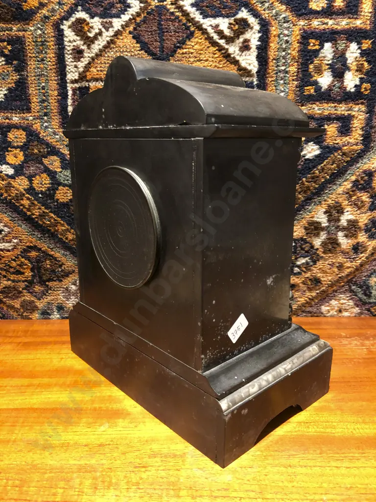 Victorian Black Slate Mantle Clock with Pink Ceramic Tile Image 1++