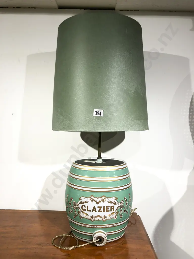 Vintage Ceramic Glazier Barrell Table Lamp Image 1++