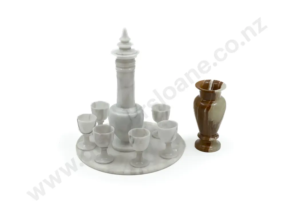 Marble Liquer Set on Tray with Onyx Vase Image 1++