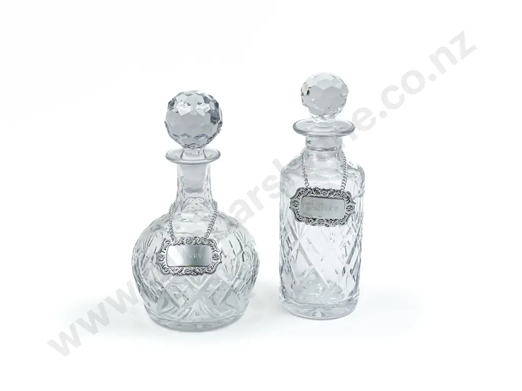 Two Webb Corbett Decanters with Labels Image 1++