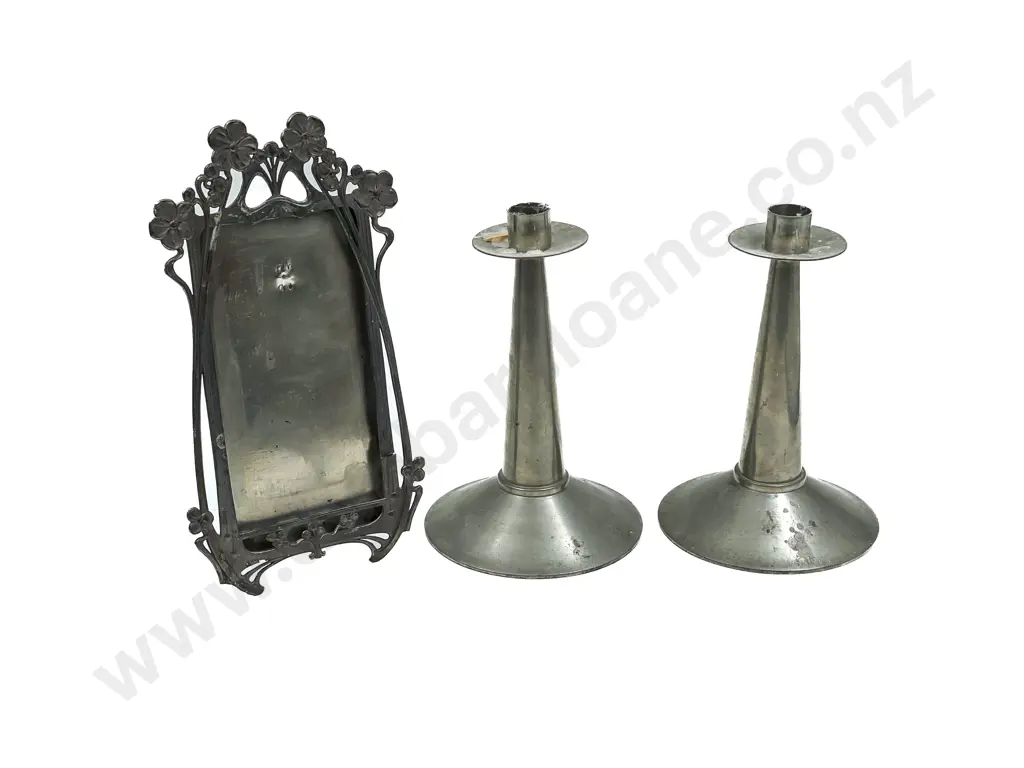 Pair of Pewter Tudric Candlesticks Image 1++