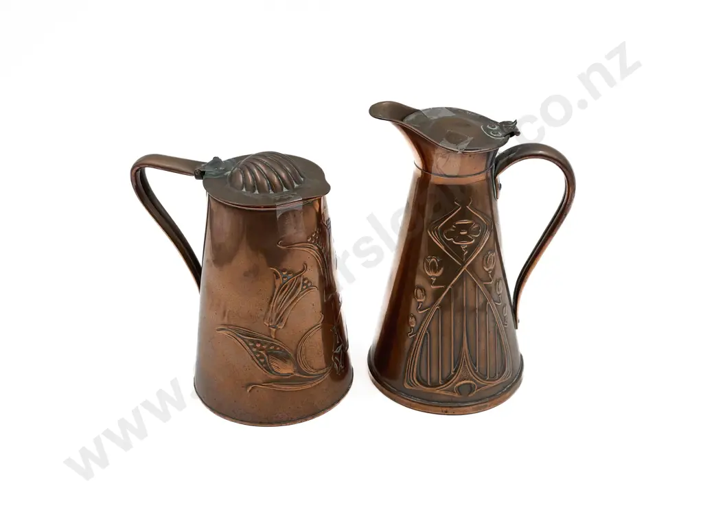 Two Copper Art Nouveau Lidded Jugs Image 1++