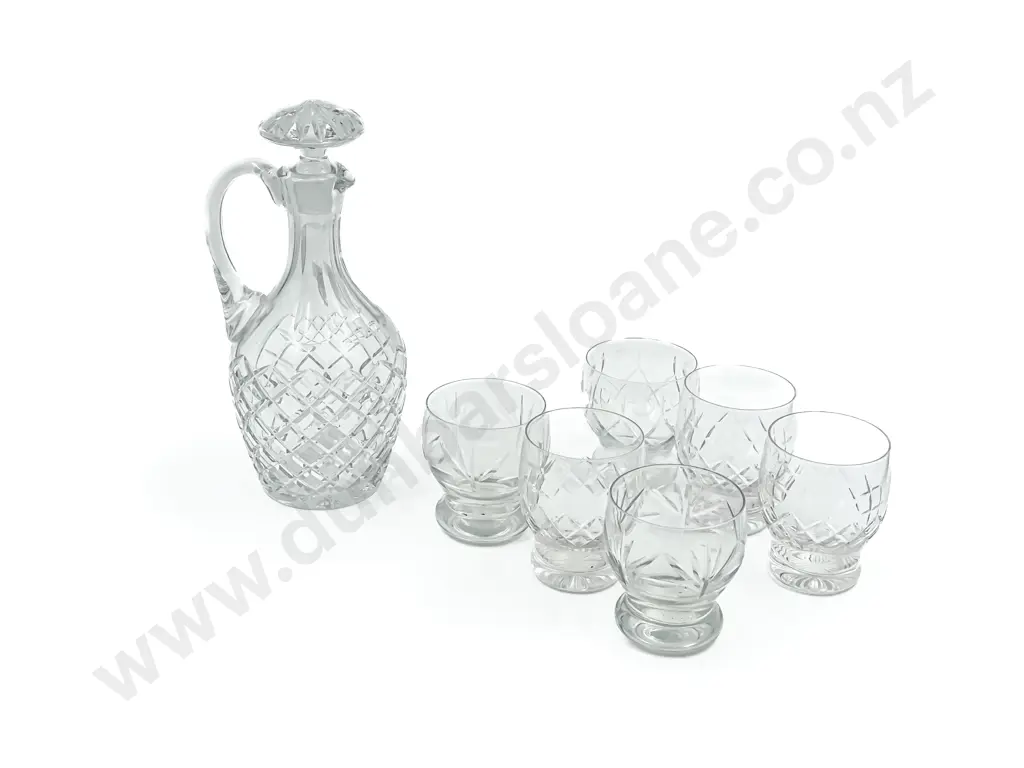 Stoppered Crystal Ewer and Six Assorted Glasses Image 1++