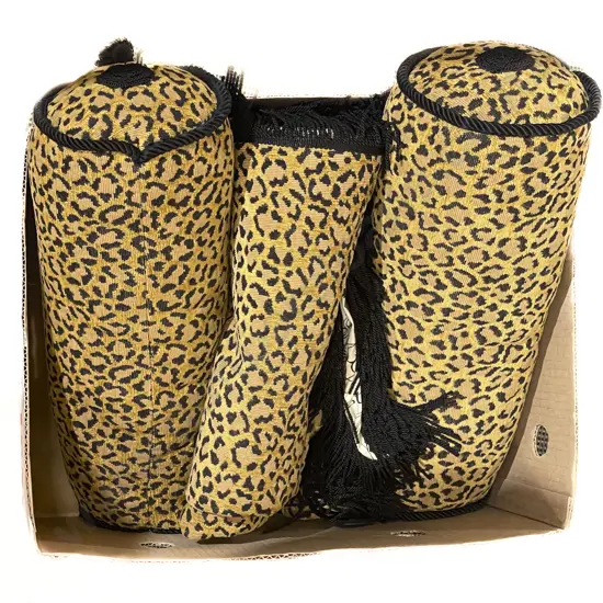 Leopard Pattern Bed Throw and Two Bolster Cushions