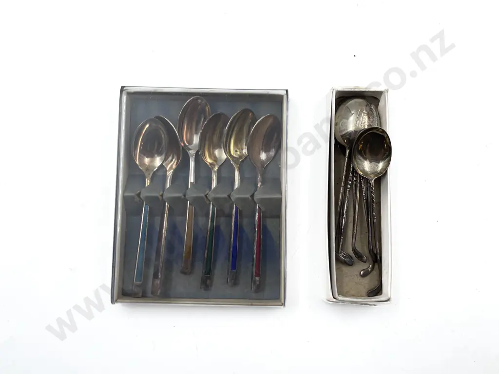 Eight S/S Teaspoons Together with Set of Six Enamel Teaspoons Image 1++