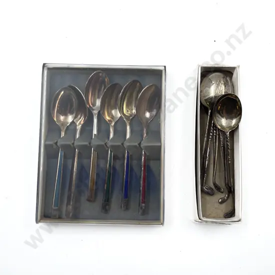 Eight S/S Teaspoons Together with Set of Six Enamel Teaspoons