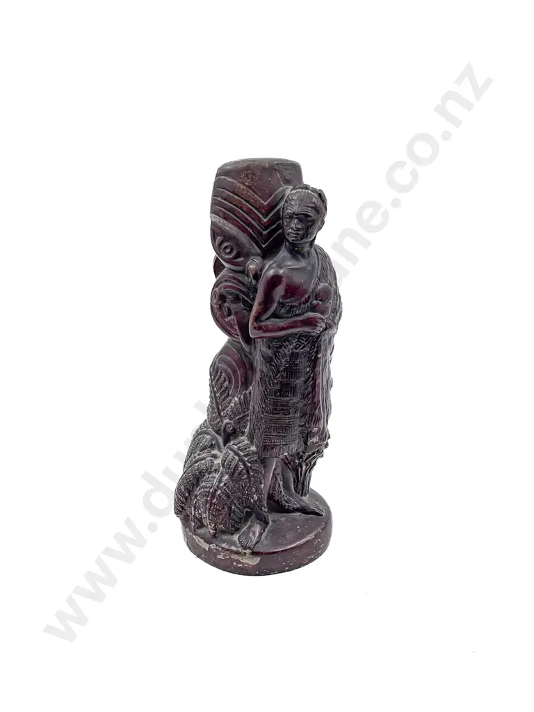 Concrete Figure Group of Maori Warrior & Tiki Image 1++